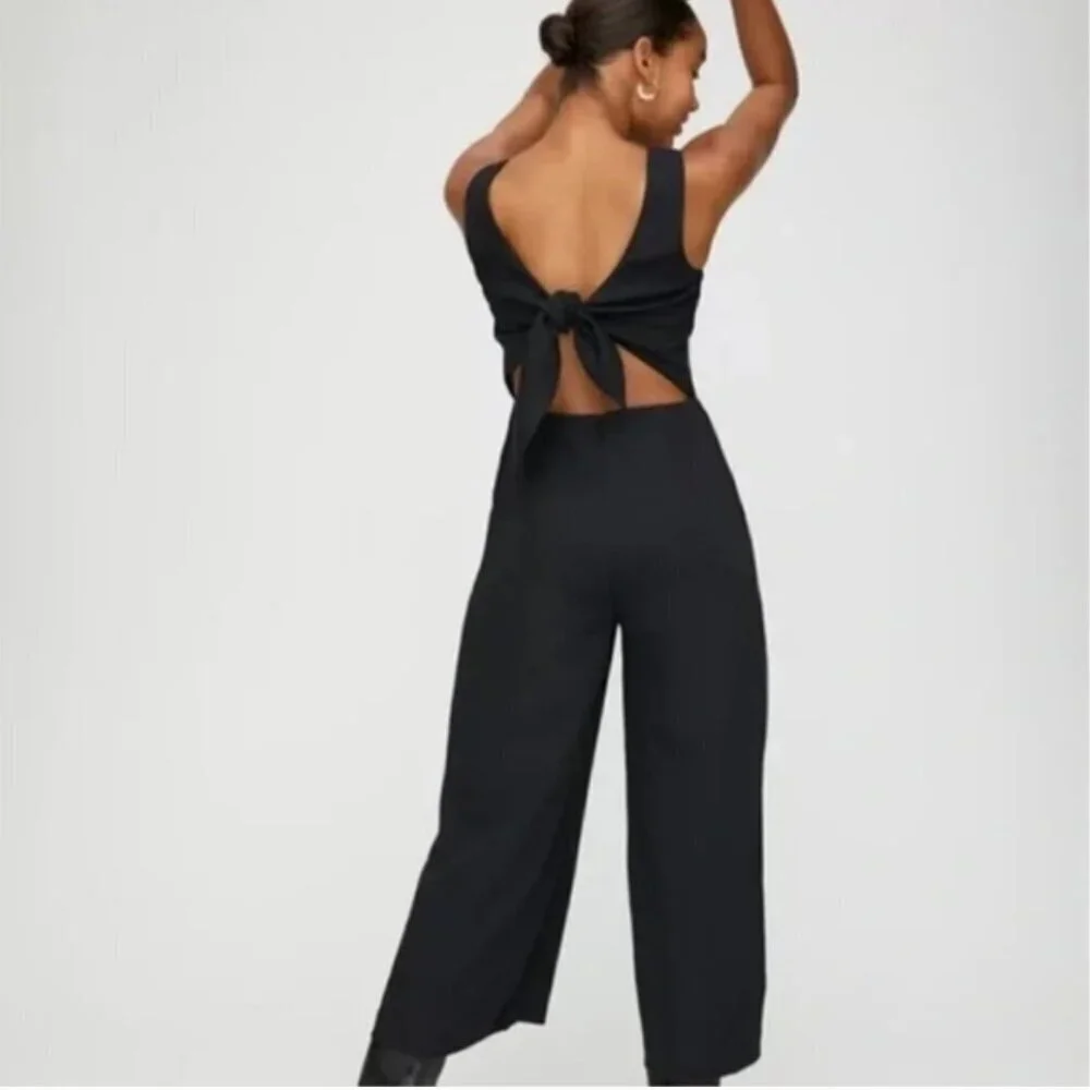 Aritzia Wilfred Ecoulement Open Tie Back Linen Jumpsuit Black sz 2